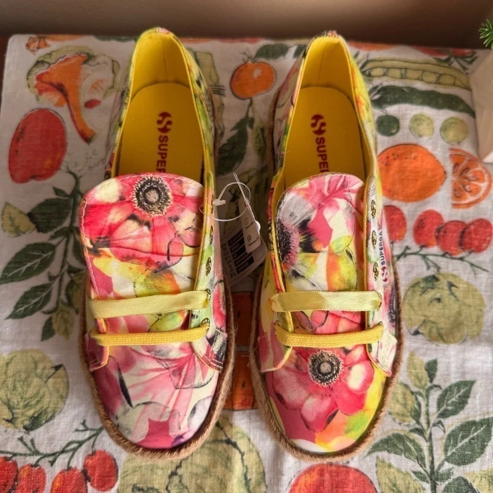 Superga NWT floral platform espadrille shoes size 36